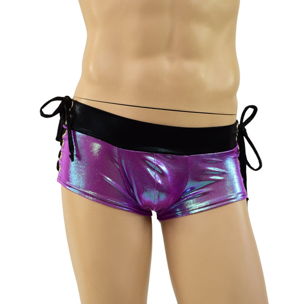 Mens Extra Cheeky Lowrise Laceup Aruba Shorts with Pockets - 4