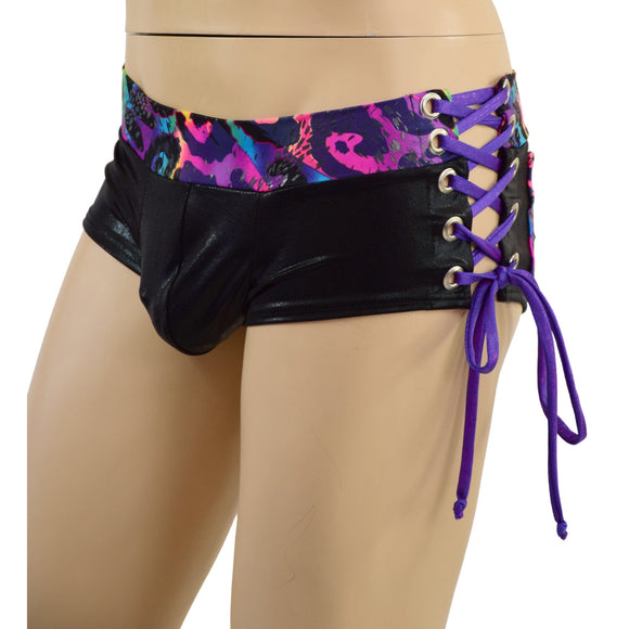 Mens Extra Cheeky Lowrise Laceup Aruba Shorts with Pockets - Coquetry Clothing