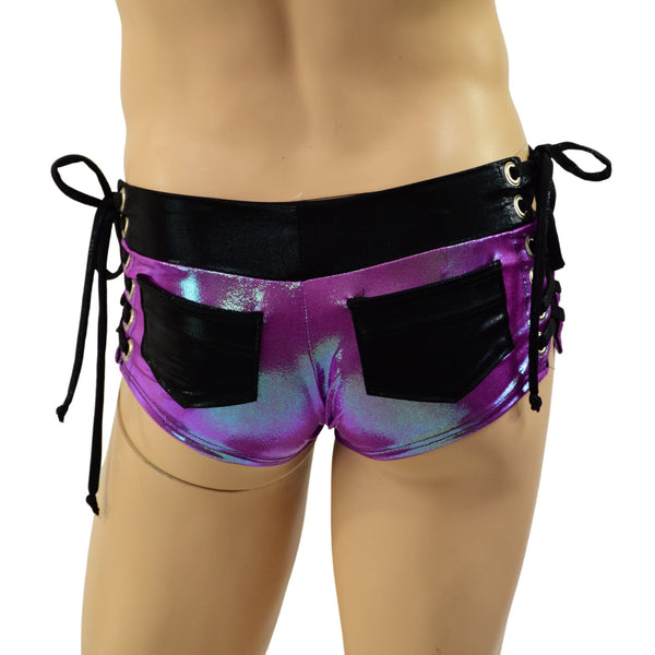 Mens Extra Cheeky Lowrise Laceup Aruba Shorts with Pockets - 2