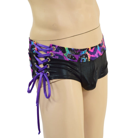 Mens Extra Cheeky Lowrise Laceup Aruba Shorts with Pockets - Coquetry Clothing