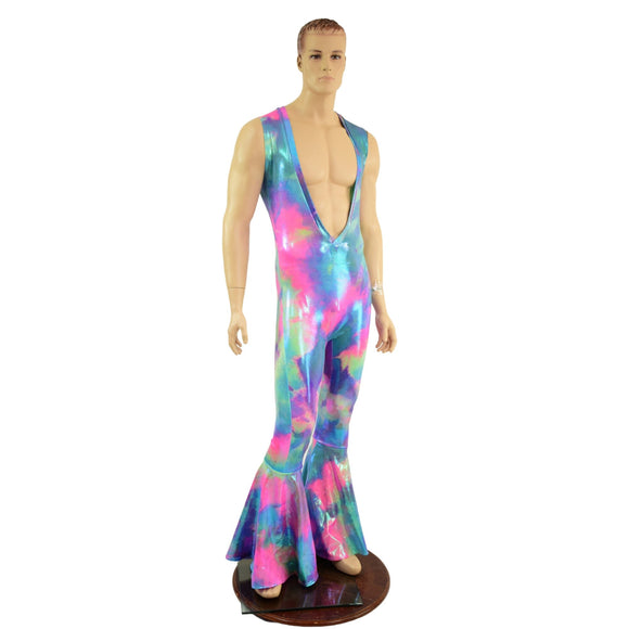 Mens Flava Rava Catsuit with Bell Bottoms and Deep Bro V - Coquetry Clothing