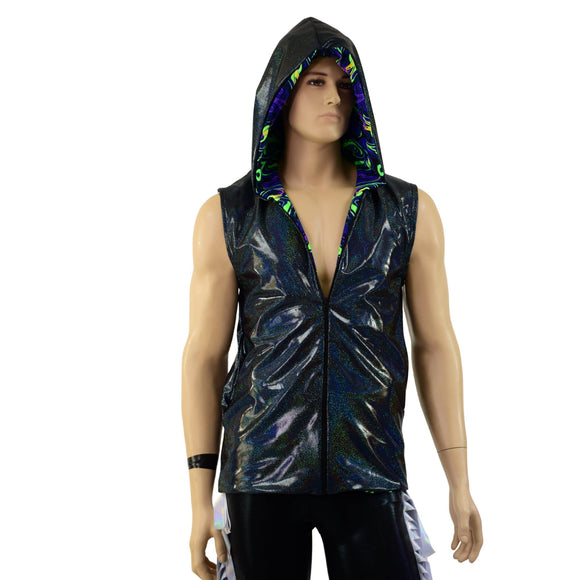 Mens Fully Lined Zipper Front Hooded Vest with Pockets - Coquetry Clothing