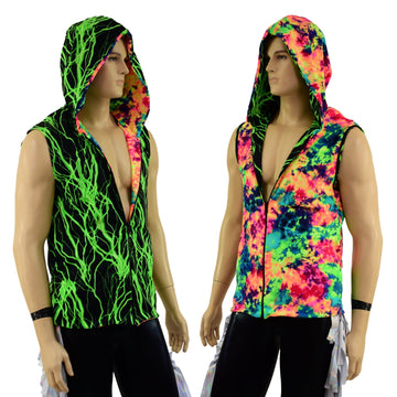 Mens Fully Lined Zipper Front Hooded Vest with Pockets - Coquetry Clothing
