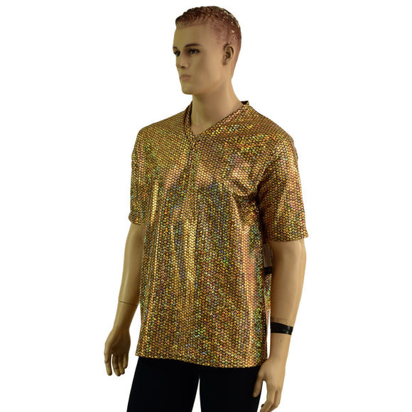 Mens Gold Fish Scale Tee Sleeve Shirt with V Neck - Coquetry Clothing