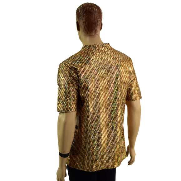 Mens Gold Fish Scale Tee Sleeve Shirt with V Neck - Coquetry Clothing