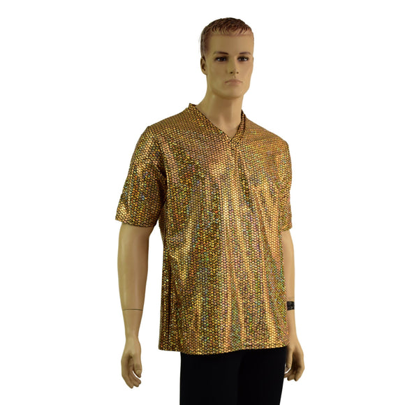 Mens Gold Fish Scale Tee Sleeve Shirt with V Neck - Coquetry Clothing