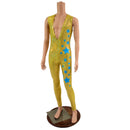 Mens Gold Kaleidoscope Catsuit with Turquoise Kaleidoscope Stars - Coquetry Clothing