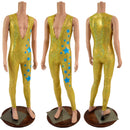 Mens Gold Kaleidoscope Catsuit with Turquoise Kaleidoscope Stars - Coquetry Clothing