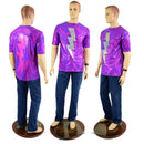 Mens Grape Holoraphic Tee with Pink and Silver Bolt Applique - Coquetry Clothing