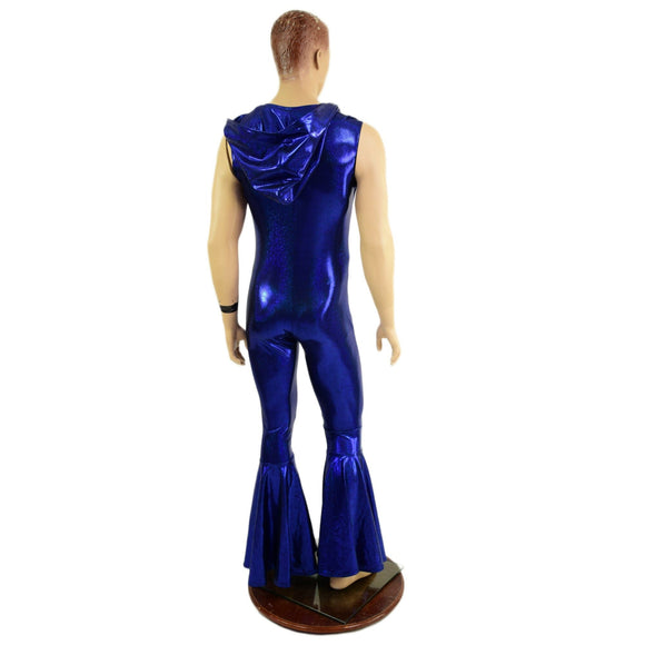 Mens Hooded "Flava Rava" Catsuit in Blue Sparkly Jewel - Coquetry Clothing