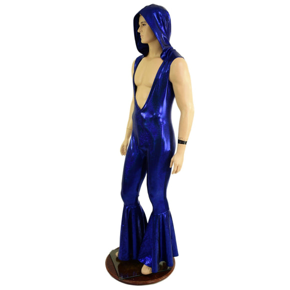 Mens Hooded "Flava Rava" Catsuit in Blue Sparkly Jewel - Coquetry Clothing