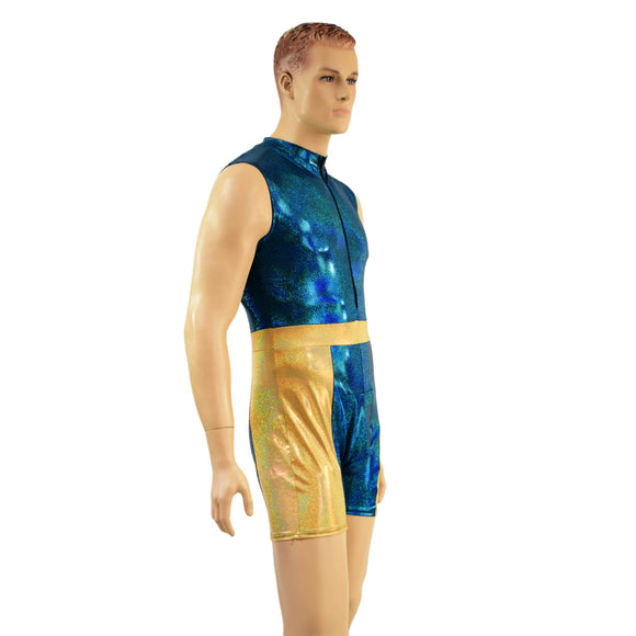 Mens KAPOW Romper in Ocean Sparkle and Gold Sparkly Jewel - Coquetry Clothing