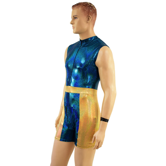Mens KAPOW Romper in Ocean Sparkle and Gold Sparkly Jewel - Coquetry Clothing