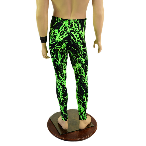Mens Leggings in Neon Green Lightning - Coquetry Clothing