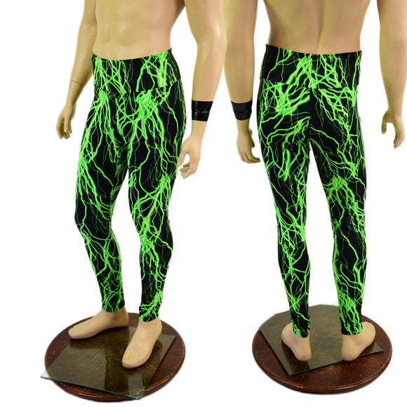 Mens Leggings in Neon Green Lightning - Coquetry Clothing