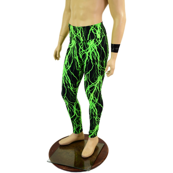 Mens Leggings in Neon Green Lightning - Coquetry Clothing