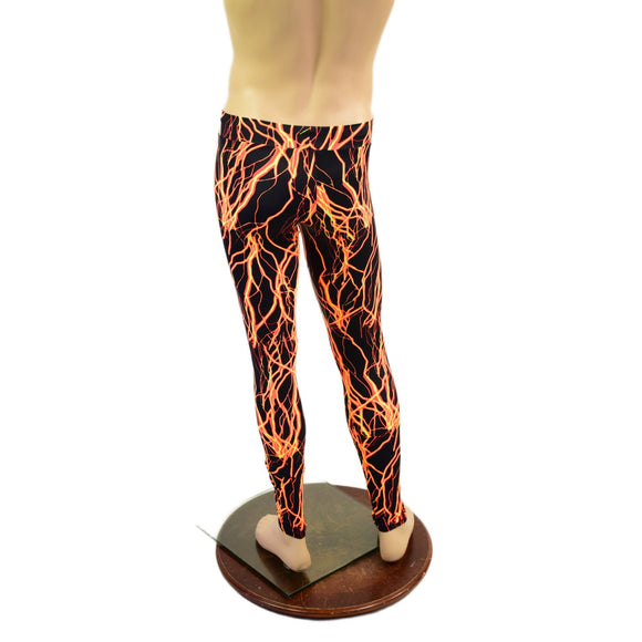 Mens Leggings in Neon Orange Lightning - Coquetry Clothing