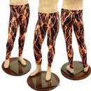 Mens Leggings in Neon Orange Lightning - Coquetry Clothing