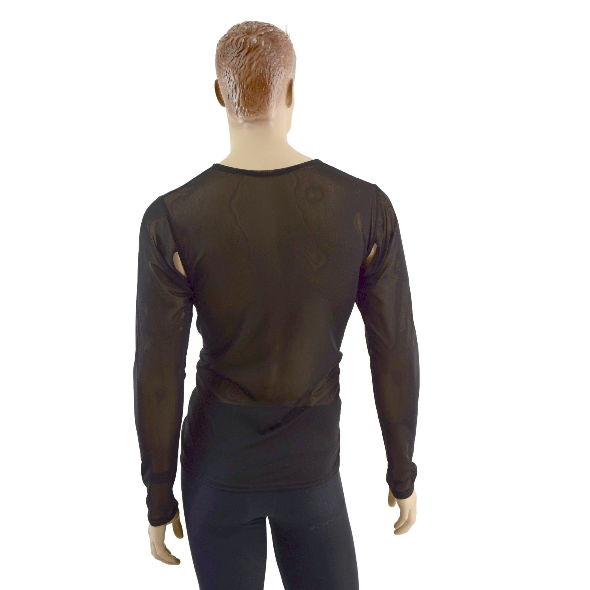 men's mesh dress shirt Mens Long Sleeve Black Mesh Shirt with Underarm Cutouts