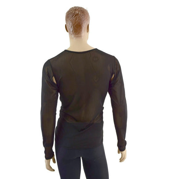 Mens Long Sleeve Black Mesh Shirt with Underarm Cutouts - Coquetry Clothing