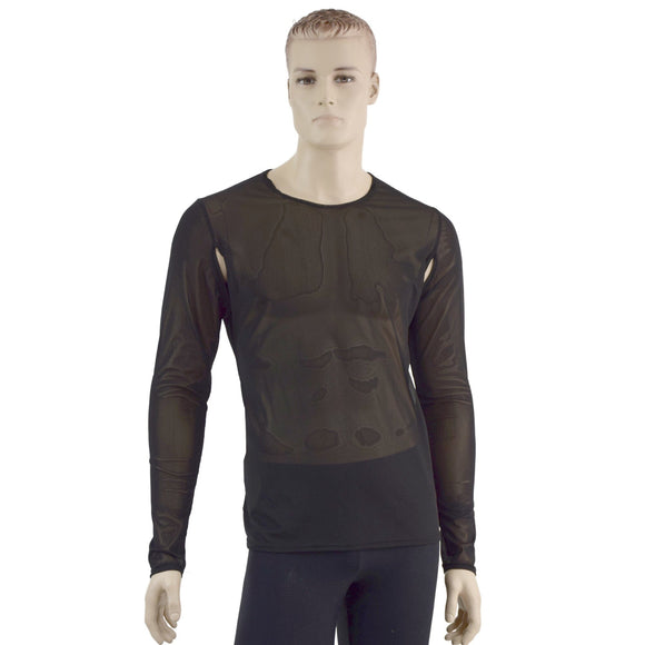 Mens Long Sleeve Black Mesh Shirt with Underarm Cutouts - Coquetry Clothing