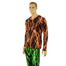 Mens Long Sleeve V Neck Shirt in Neon Orange Lightning - Coquetry Clothing