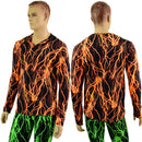 Mens Long Sleeve V Neck Shirt in Neon Orange Lightning - Coquetry Clothing