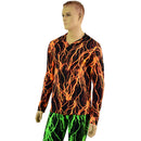 Mens Long Sleeve V Neck Shirt in Neon Orange Lightning - Coquetry Clothing
