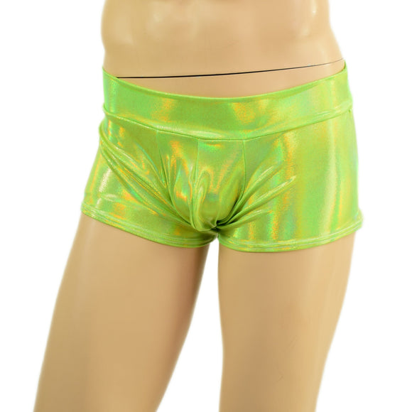 Mens Lowrise Aruba Shorts in Neon Lime Holographic - Coquetry Clothing