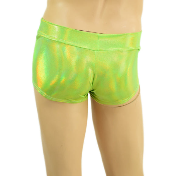 Mens Lowrise Aruba Shorts in Neon Lime Holographic - Coquetry Clothing