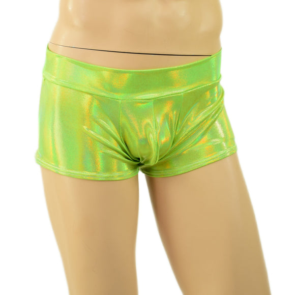 Mens Lowrise Aruba Shorts in Neon Lime Holographic - Coquetry Clothing