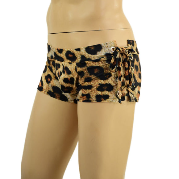 Mens Lowrise Laceup Aruba Shorts in Leopard Print - Coquetry Clothing