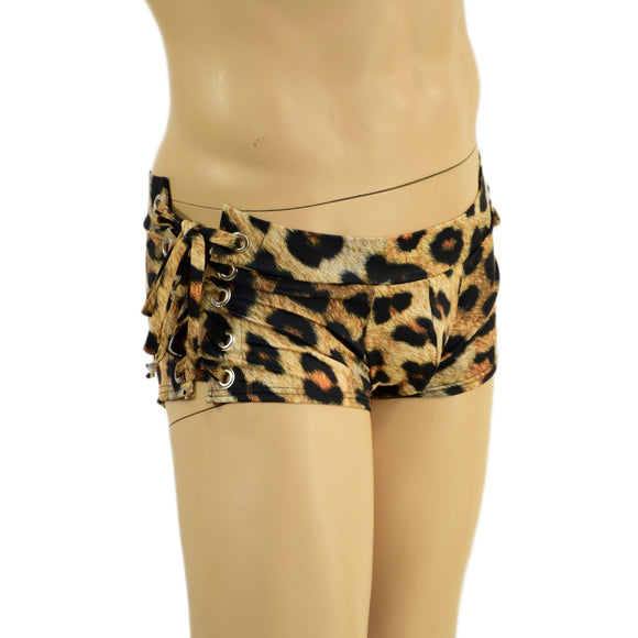 Mens Lowrise Laceup Aruba Shorts in Leopard Print - Coquetry Clothing