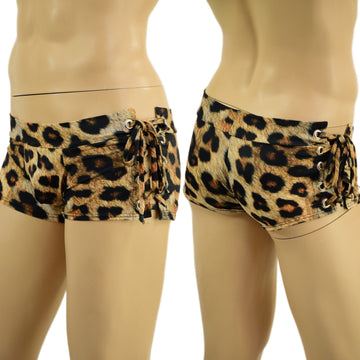 Mens Lowrise Laceup Aruba Shorts in Leopard Print - Coquetry Clothing