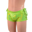 Mens Lowrise Laceup Aruba Shorts in Neon Lime Holographic - Coquetry Clothing