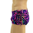 Mens Lowrise Laceup Aruba Shorts in Rainbow Leopard Print - Coquetry Clothing