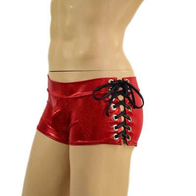 Mens Lowrise Laceup Aruba Shorts in Red Sparkly Jewel - Coquetry Clothing