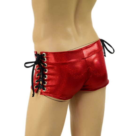Mens Lowrise Laceup Aruba Shorts in Red Sparkly Jewel - Coquetry Clothing