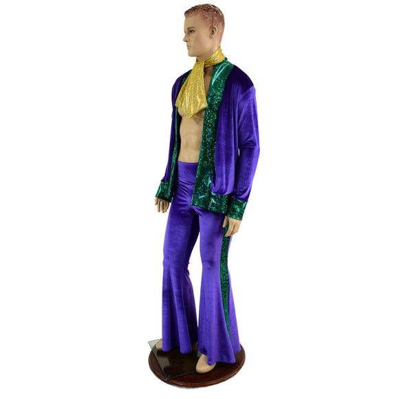 Mens Mardi Gras Side Panel Solar Flares and Not - A - Cardigan Set with Ascot - Coquetry Clothing