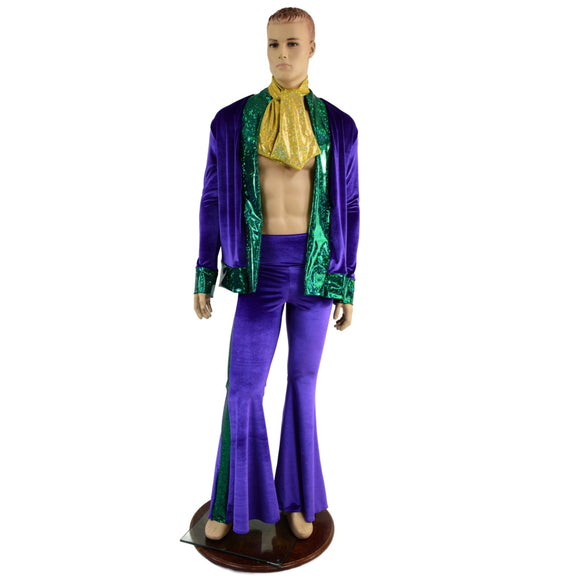 Mens Mardi Gras Side Panel Solar Flares and Not - A - Cardigan Set with Ascot - Coquetry Clothing