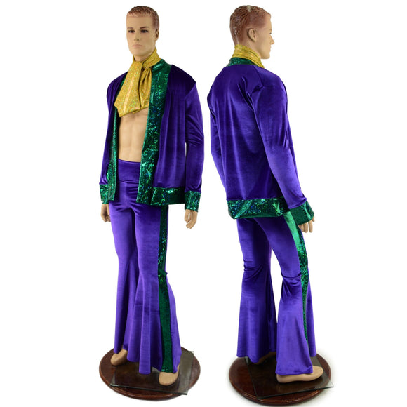 Mens Mardi Gras Side Panel Solar Flares and Not - A - Cardigan Set with Ascot - Coquetry Clothing
