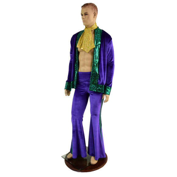 Mens Mardi Gras Side Panel Solar Flares and Not - A - Cardigan Set with Ascot - Coquetry Clothing