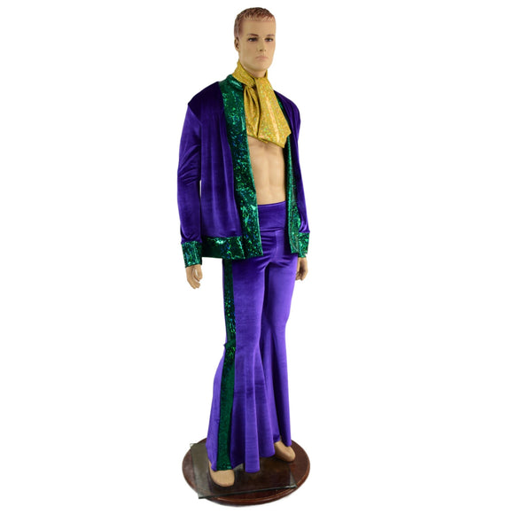 Mens Mardi Gras Side Panel Solar Flares and Not - A - Cardigan Set with Ascot - Coquetry Clothing