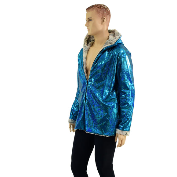 Mens Minky Faux Fur Hooded Jacket - Coquetry Clothing