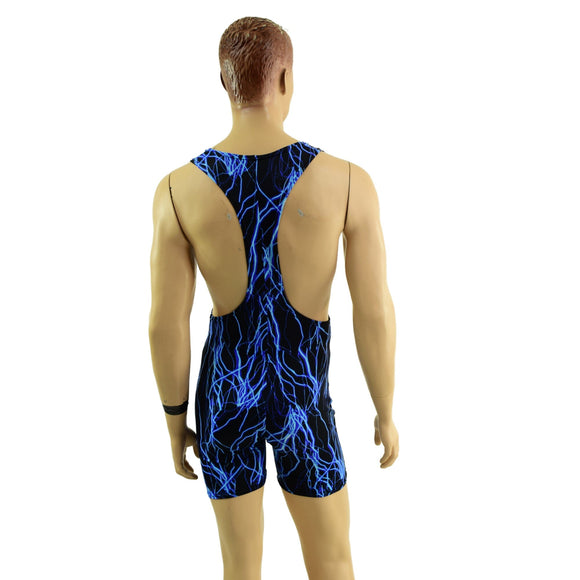 Mens Muscle Cut Y Back Singlet in Blue Lightning - Coquetry Clothing