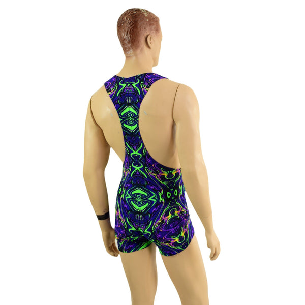 Mens Muscle Cut Y Back Singlet in Neon Melt - 5