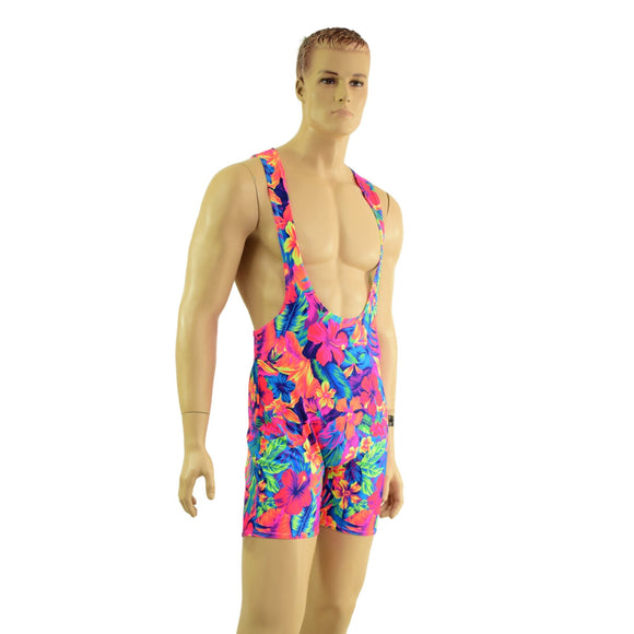 Mens Muscle Cut Y Back Singlet in Tahitian Floral - Coquetry Clothing