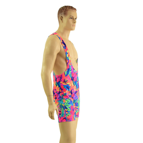 Mens Muscle Cut Y Back Singlet in Tahitian Floral - Coquetry Clothing