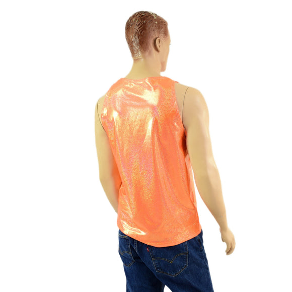 Mens Neon Orange Sparkly Jewel Muscle Tank - Coquetry Clothing