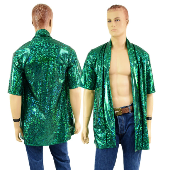 Mens Open Front Nomad Shirt in Green Kaleidoscope - Coquetry Clothing